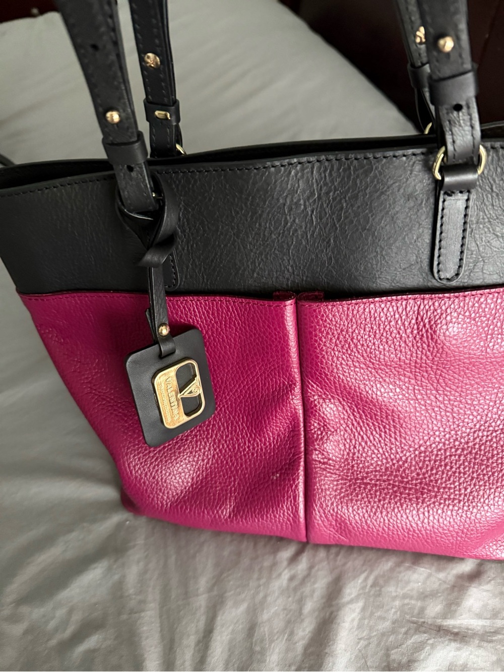 STUNNING Black & Fuchsia Two-Tone Leather Tote - Designer Style